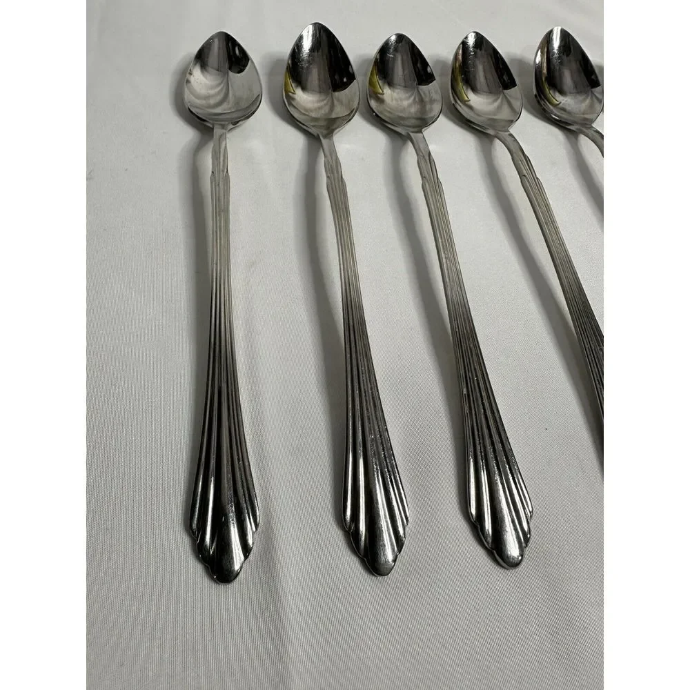 RETRONEU Barrington Set of 7 Ice Tea Spoons Long Handles Tall Skinny Stir‎ SS